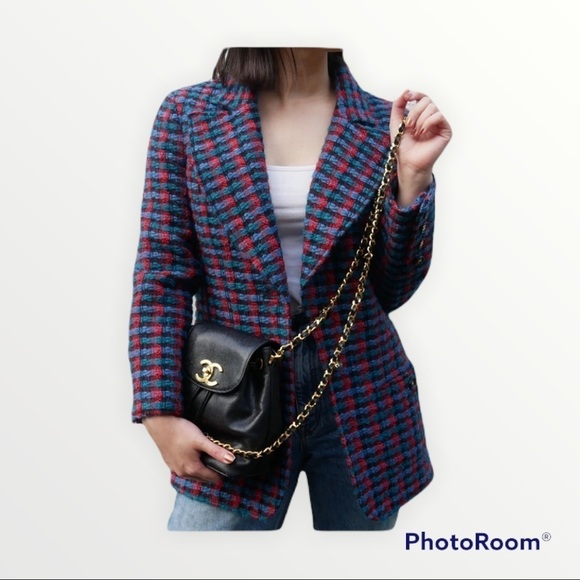 NWT VINTAGE SELLECCA Plaid Check Colorful Blazer Size 8 - Picture 1 of 8